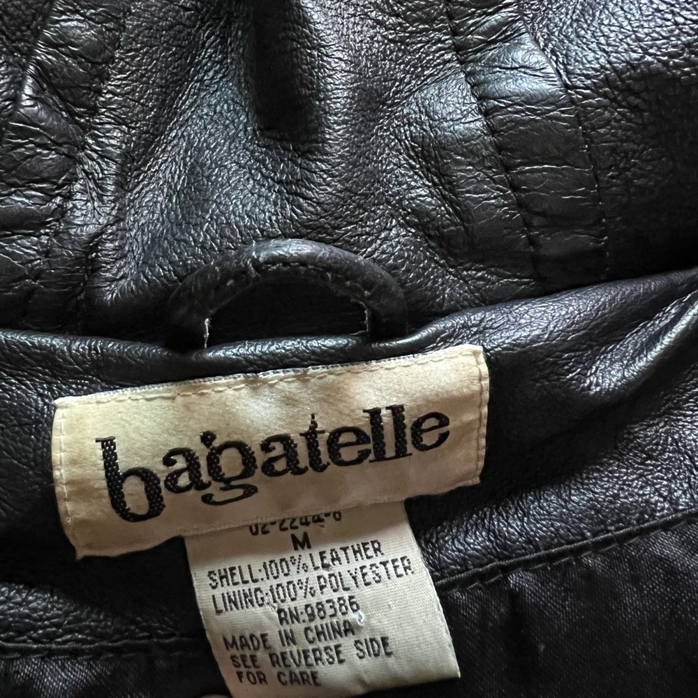 BAGATELLE Vintage Black Leather Hooded Trench Coat sz M - Picture 11 of 16